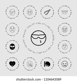 Facial icon. collection of 13 facial filled and outline icons such as heart face, woman in spa, cool emot in sunglasses. editable facial icons for web and mobile.