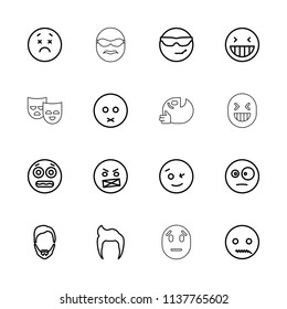 Facial icon. collection of 16 facial outline icons such as man hairstyle, laughing emot, wink emot, shocked emoji, mask. editable facial icons for web and mobile.
