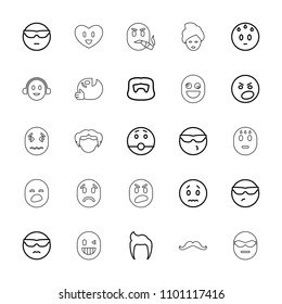 Facial icon. collection of 25 facial outline icons such as man hairstyle, sad emot, cool emot in sunglasses, mustache, spa mask. editable facial icons for web and mobile.