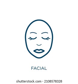 facial icon. Thin linear facial outline icon isolated on white background. Line vector facial sign, symbol for web and mobile