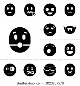 Facial icons. set of 13 editable filled facial icons such as crazy emot, cool emot in sunglasses