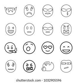 Facial icons. set of 16 editable outline facial icons such as laughing emot, emot in love, man hairstyle, rolling eyes emoji