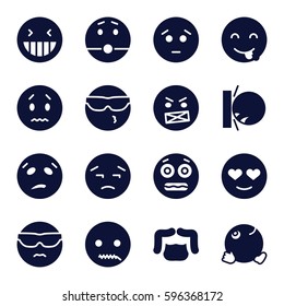facial icons set. Set of 16 facial filled icons such as man hairstyle, laughing emot, sad emot, shocked emoji