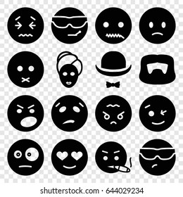 Facial icons set. set of 16 facial filled icons such as man hairstyle, spa mask, wink emot, sad emot, angry emoji