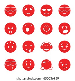 Facial icons set. set of 16 facial filled icons such as wink emot, sad emot, emoji, angry emoji