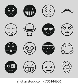 Facial icons set. set of 16 facial filled and outline icons such as mustache, laughing emot, sad emot, spa mask, hat and moustache