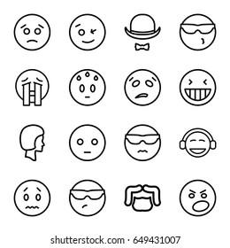 Facial icons set. set of 16 facial outline icons such as man hairstyle, hat and moustache, face, laughing emot, wink emot, emoji