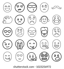 Facial icons. set of 25 editable outline facial icons such as man hairstyle, wink emot, sad emot, crying emoji, shocked emoji