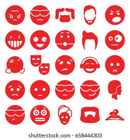 Facial icons set. set of 25 facial filled icons such as man hairstyle, woman in spa, spa mask, crazy emot, laughing emot, emoji, shocked emoji, face