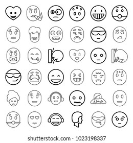 Facial icons. set of 36 editable outline facial icons such as laughing emot, sad emot, emoji, heart face, face, man hairstyle, woman in spa, spa mask
