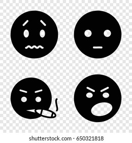 Facial icons set. set of 4 facial filled icons such as sad emot, angry emot