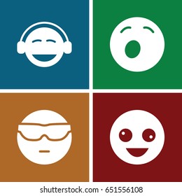 Facial icons set. set of 4 facial filled icons such as crazy emot, cool emot in sunglasses, yawn emot