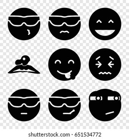 Facial icons set. set of 9 facial filled icons such as woman in spa, laughing emot, cool emot in sunglasses