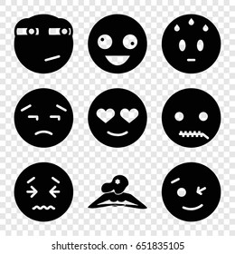 Facial icons set. set of 9 facial filled icons such as woman in spa, crazy emot, wink emot