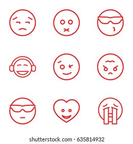 Facial icons set. set of 9 facial outline icons such as heart face, wink emot, sad emot, emoji, crying emoji