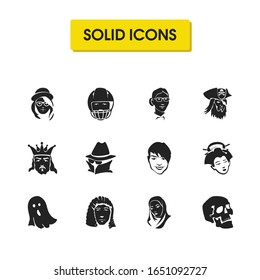 Facial icons set with judge, football player and spy elements. Set of facial icons and hairstyle concept. Editable vector elements for logo app UI design.