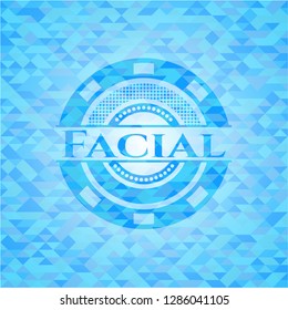 Facial light blue emblem. Mosaic background