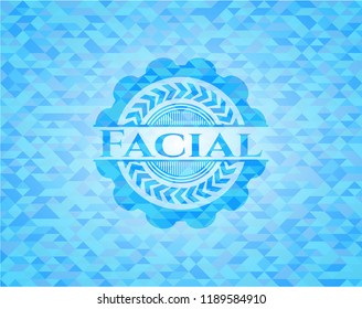 Facial light blue emblem with triangle mosaic background