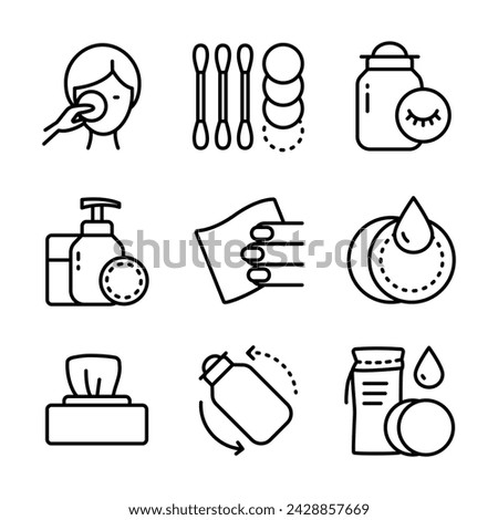 Facial make up removal concept. Face, beauty, health, woman, healthy, mask, clean, girl, cleansing concept. Line style vector illustration isolated on white background.