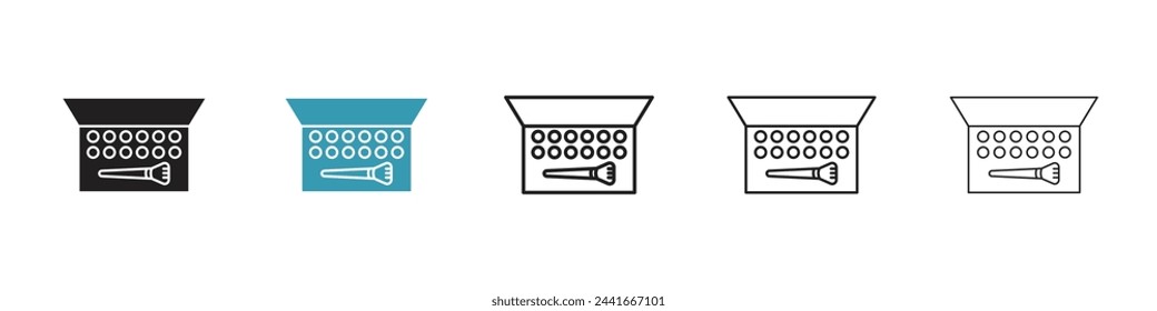 Facial Makeup Blusher Kit Icons. Cosmetic Box and Beauty Enhancer Symbols.