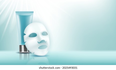 Facial Mask And Cream Blank Tube Copy Space Vector. Natural Face Skin Care Facial Mask And Cosmetology Product Packaging. Healthy Beauty Cosmetic Template Realistic 3d Illustration