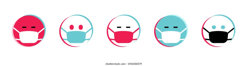  facial mask in face icon stock vector illustration set