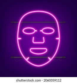 Facial mask flat icon. Neon style. Medicine, cosmetology and health care. Vector stock illustration