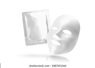 Facial mask with foil pack in 3d illustration on white background