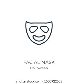 Facial mask icon. Thin linear facial mask outline icon isolated on white background from halloween collection. Line vector sign, symbol for web and mobile