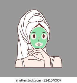 Facial mask illustration vector young woman beautiful design