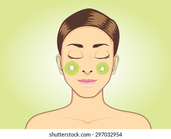 Facial mask with kiwi while sleeping for beauty face skin treatment of women