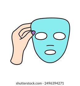 Ilustración vectorial de color dibujada a mano de la hoja de la máscara facial