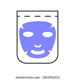 Vector de icono de hoja de máscara facial. Limpieza, blanco y uso de máscara cosmética. Info-gráfico en la ilustración de estilo de contorno aislado en fondo blanco.