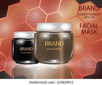 Facial Mask for Skin on the sparkling  Background, Concept Skin Care Cosmetic. Mock-up of mask jar. Blank template of packaging for cosmetic product.