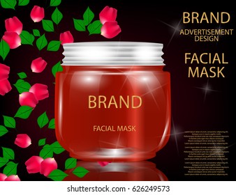 Facial Mask for Skin on the sparkling Background, Concept Skin Care Cosmetic. Mock-up of mask jar. Blank template of packaging for cosmetic product.