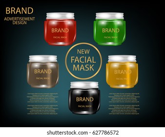 Facial Mask for Skin on the sparkling Background, Concept Skin Care Cosmetic. Mock-up of mask jar. Blank template of packaging for cosmetic product.