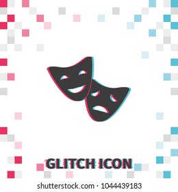 Facial mask symbol  glitch effect vector icon.