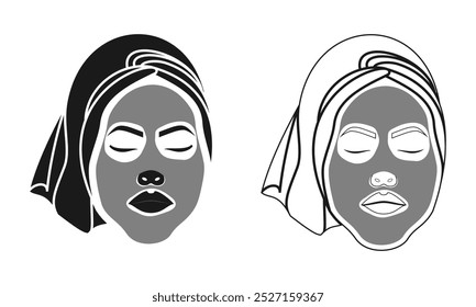 facial mask women with towel on head. vector illustration isolated on white background.