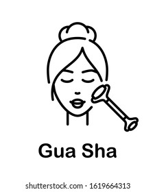 Facial Massage Gua Sha with Jade Roller. Vector Line Icon