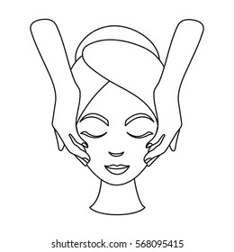 Facial Massage Icon In Outline Style Isolated On White Background. Skin Care Symbol Stock Vector Illustration.