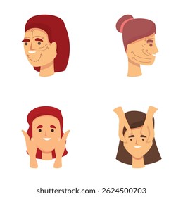 Ícones de massagem facial definir vetor de desenhos animados. Garota cuida do rosto. Spa e beleza