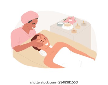 Facial massage isolated concept vector illustration. Spa treatment, face and neck lifting, professional skincare, wellness and relax, cosmetology clinic, thai salon, beauty vector concept.