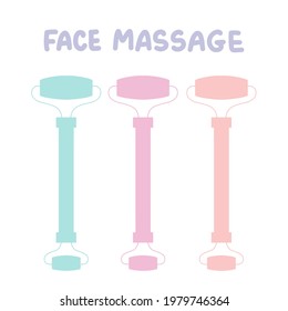 Facial Massage. Jade Facial Roller. Spa accessories tools. Vector Icon illustration. Skin care dermatological anti age lifting procedure. Beauty industry. 