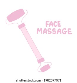 Facial Massage. Jade Facial Roller stone spa accessories tool. Vector Icon illustration. Skin care dermatological anti age lifting procedure. Beauty industry.