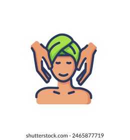 Facial massage line icon. Woman, face, therapist hands isolated outline sign. Spa salon, body care, cosmetology concept. Vector illustration, symbol element for web design and apps