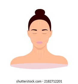 Facial massage lines scheme on isolated white background vector illustration