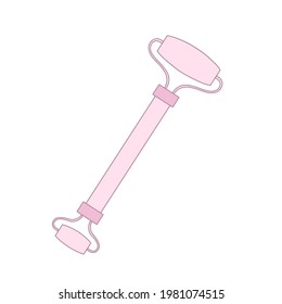 Facial Massage. Pink Jade Facial Roller stone spa accessories tools. Vector Icon illustration. Skin care dermatological anti age lifting procedure. Beauty industry.