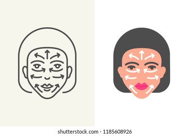 Facial massage procedure icon flat and outline style