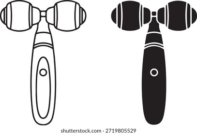 Herramienta de Ilustración vectorial de rodillos de masaje facial de doble cabeza que se muestra en el contorno y la silueta negra dispositivo cosmético utilizado para el cuidado de la piel lifting y tratamiento antienvejecimiento estimulación de la circulación sanguínea equipo estético profesional recurso gráfico.