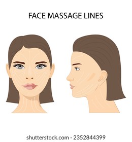 Facial massage scheme, visual massage guide. Anti-aging, lifting methods of sculpting. Stitch pattern for radiant and fine skin